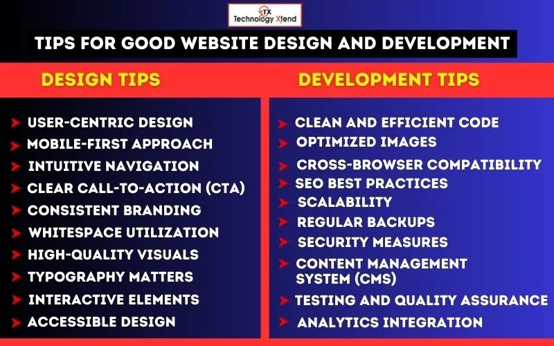 tips for good website design and development