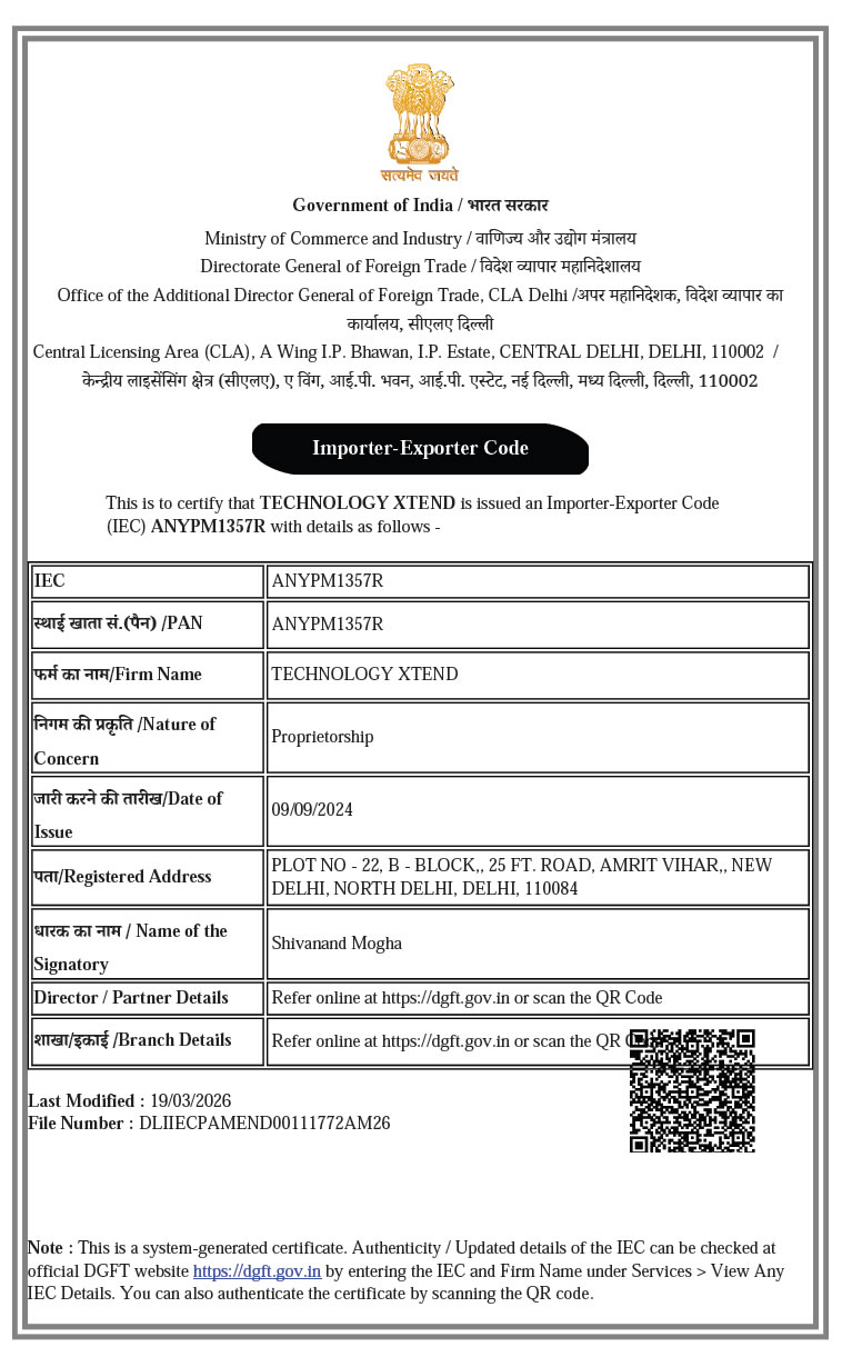 Importer Exporter Code